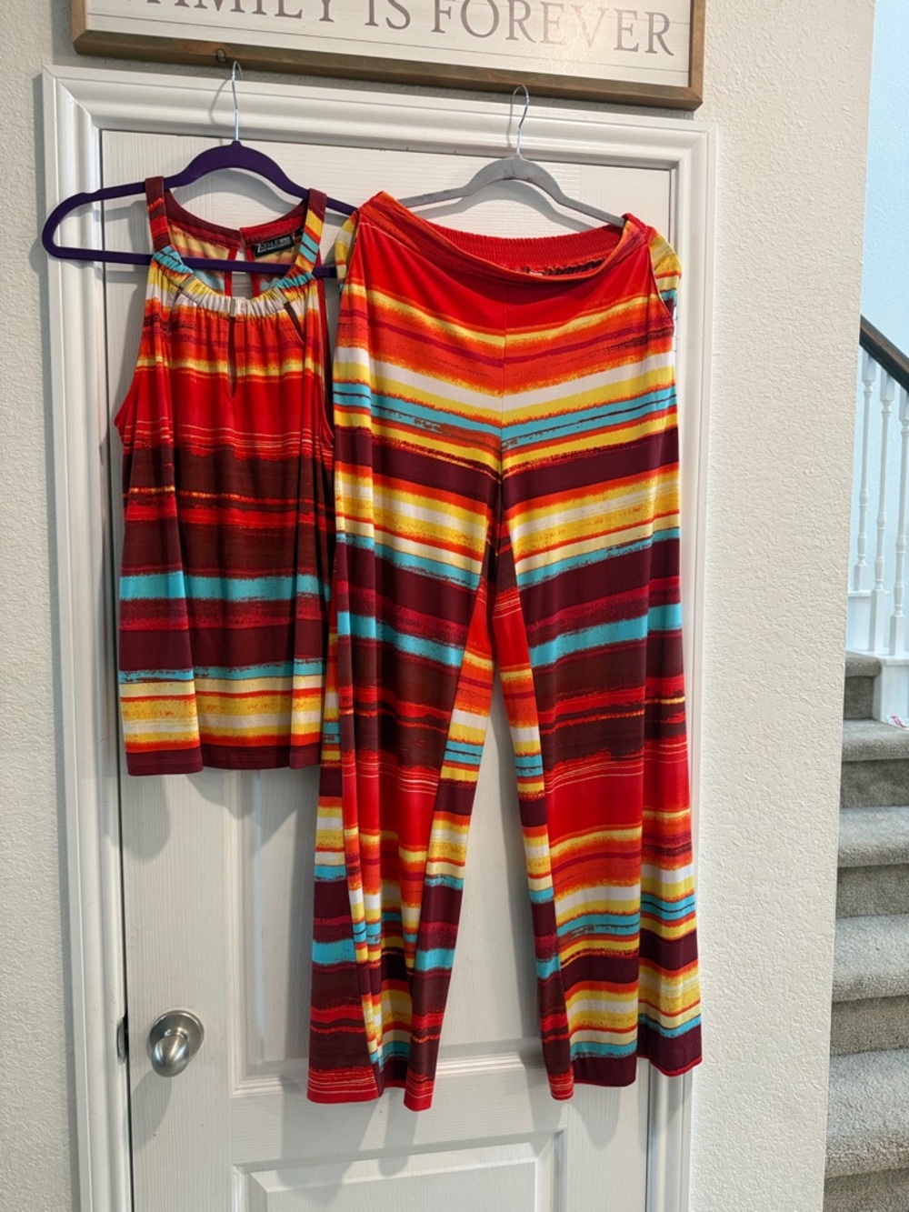 New York & Company Red Multicolor Striped Tank and Pants Set